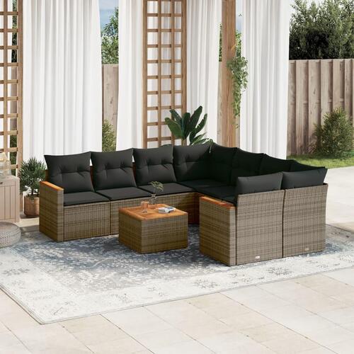 Sofasæt til haven 9 dele med hynder polyrattan grå