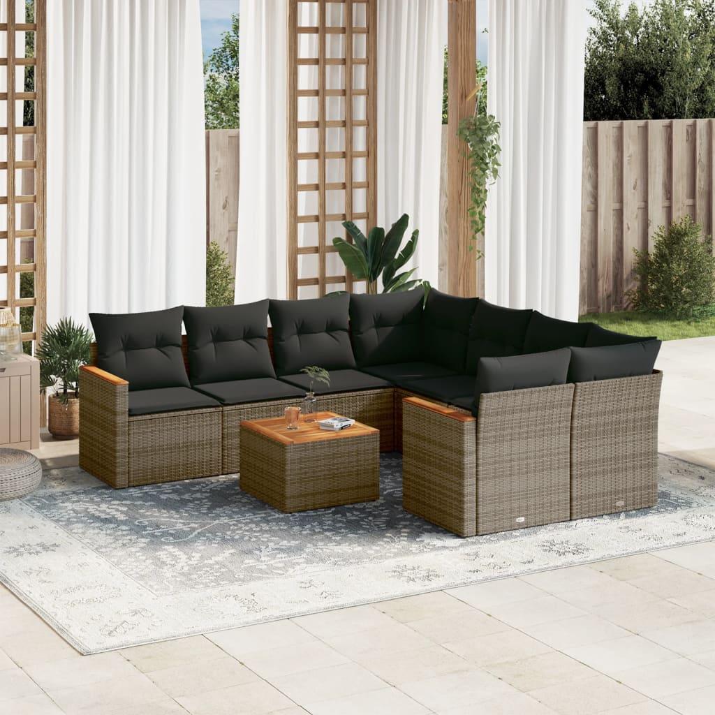Sofasæt til haven 9 dele med hynder polyrattan grå