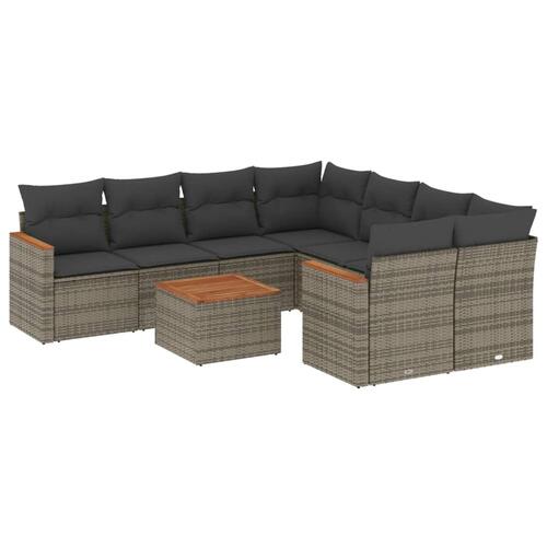 Sofasæt til haven 9 dele med hynder polyrattan grå