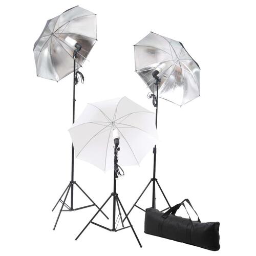 Fotostudiesæt med fotobaggrund og lamper