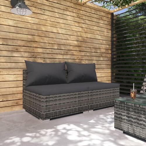 Loungesæt til haven 2 dele med hynder polyrattan grå