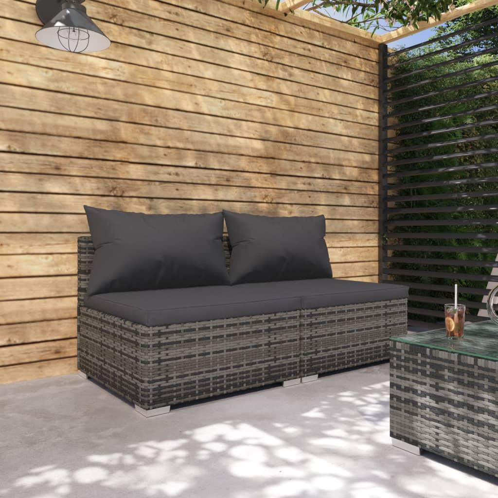 Loungesæt til haven 2 dele med hynder polyrattan grå
