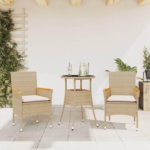 Spisebordssæt til haven 3 dele med hynder polyrattan og glas