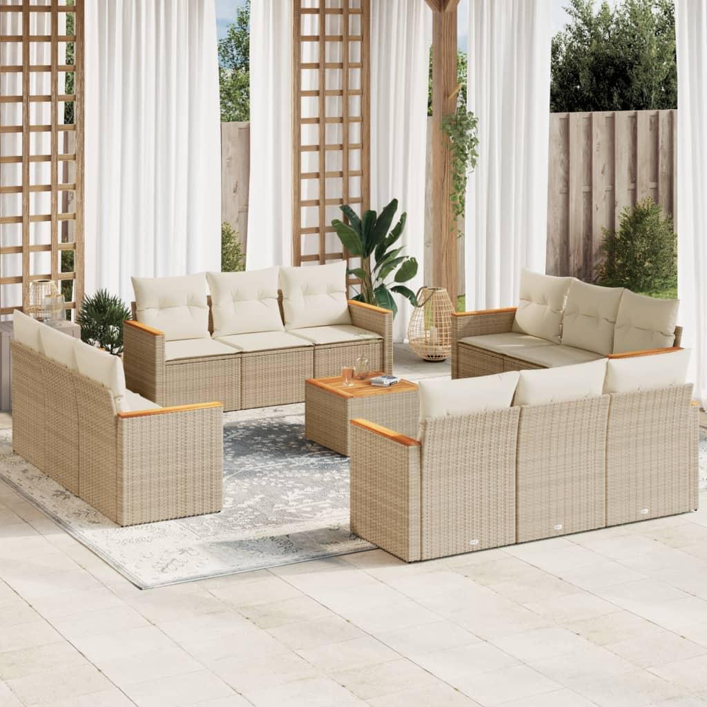 Sofasæt til haven 13 dele med hynder polyrattan beige billede