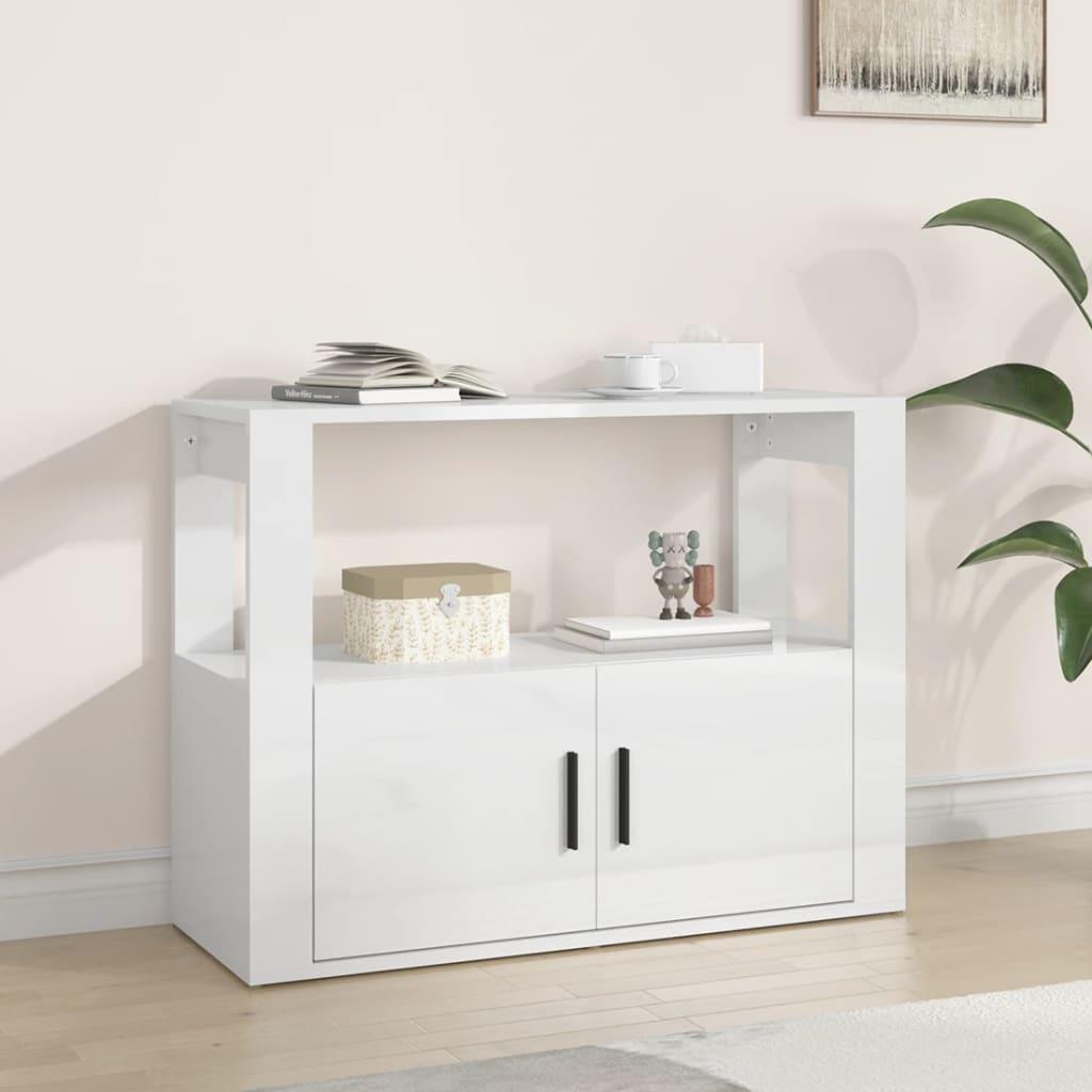Skænk 80x30x60 cm konstrueret træ hvid højglans