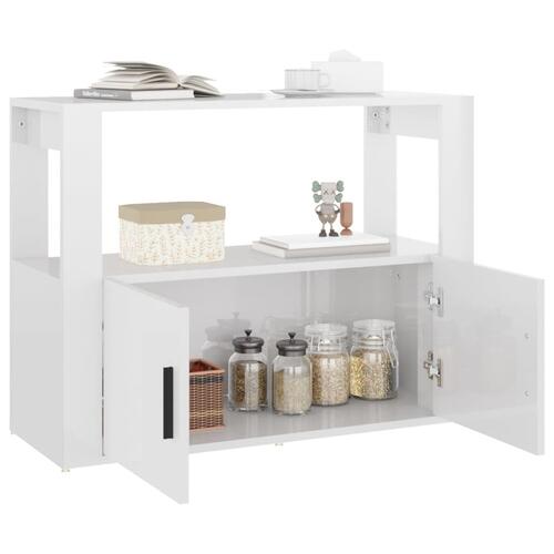 Skænk 80x30x60 cm konstrueret træ hvid højglans