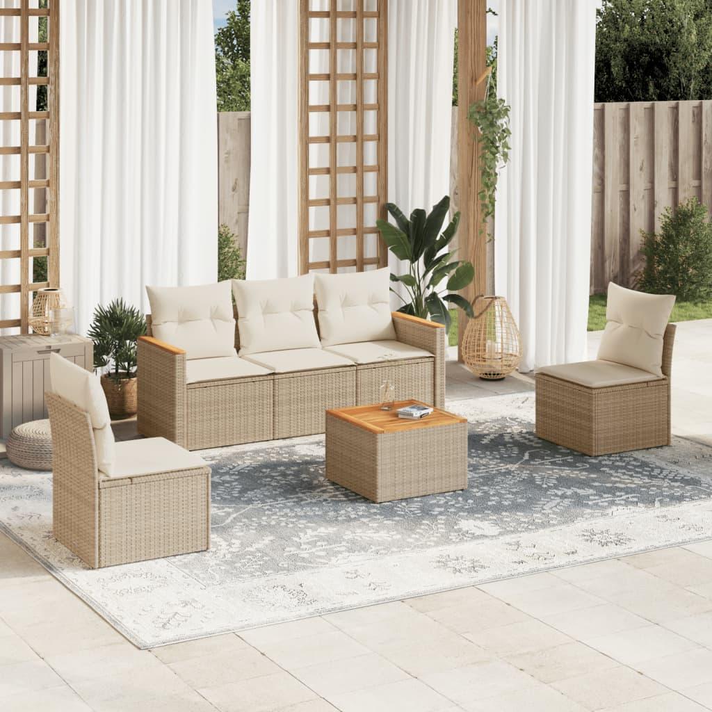 Sofasæt til haven 6 dele med hynder i polyrattan beige