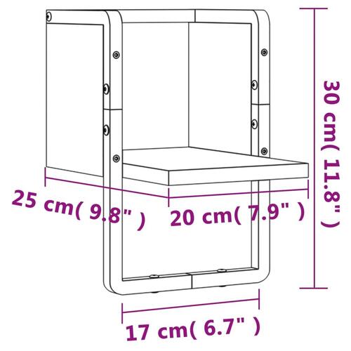 Væghylde med stang 20x25x30 cm brun egetræsfarve