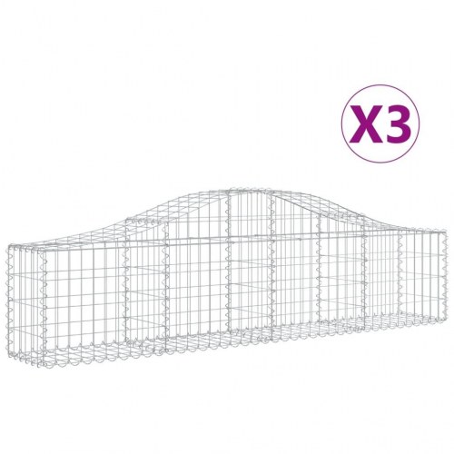 Buede gabionkurve - sæt med 3, 200×30×40/60 cm i galvaniseret jern