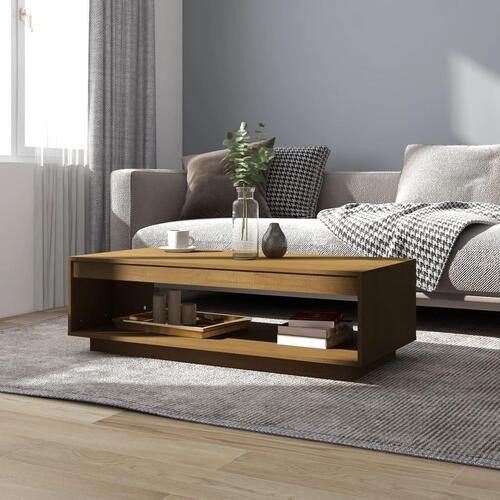 Sofabord 110x50x33,5 cm massivt fyrretræ honningbrun