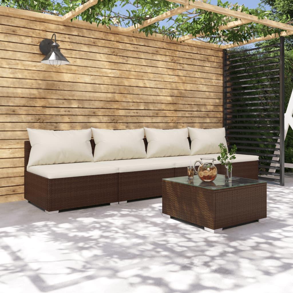 Loungesæt til haven 5 dele med hynder polyrattan brun