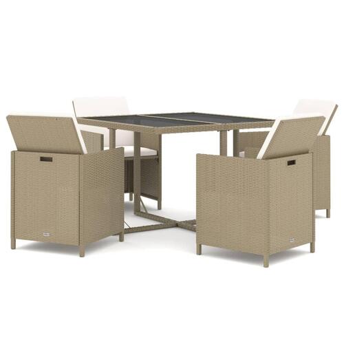 Spisebordssæt til haven 5 dele med hynder polyrattan beige