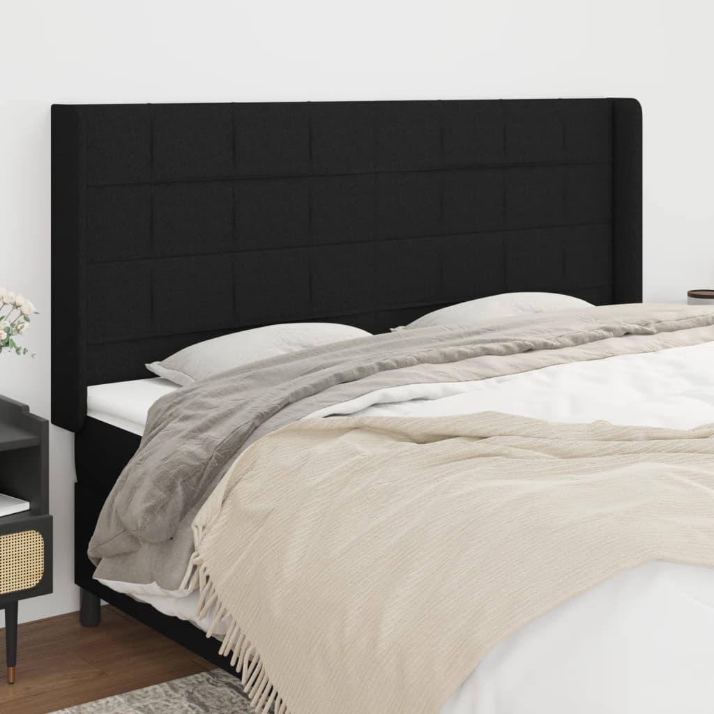 Sengegavl med kanter 203×16×118/128 cm - stof, sort