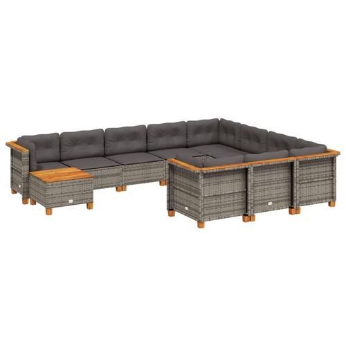Loungesæt til haven 11 dele med hynder polyrattan grå