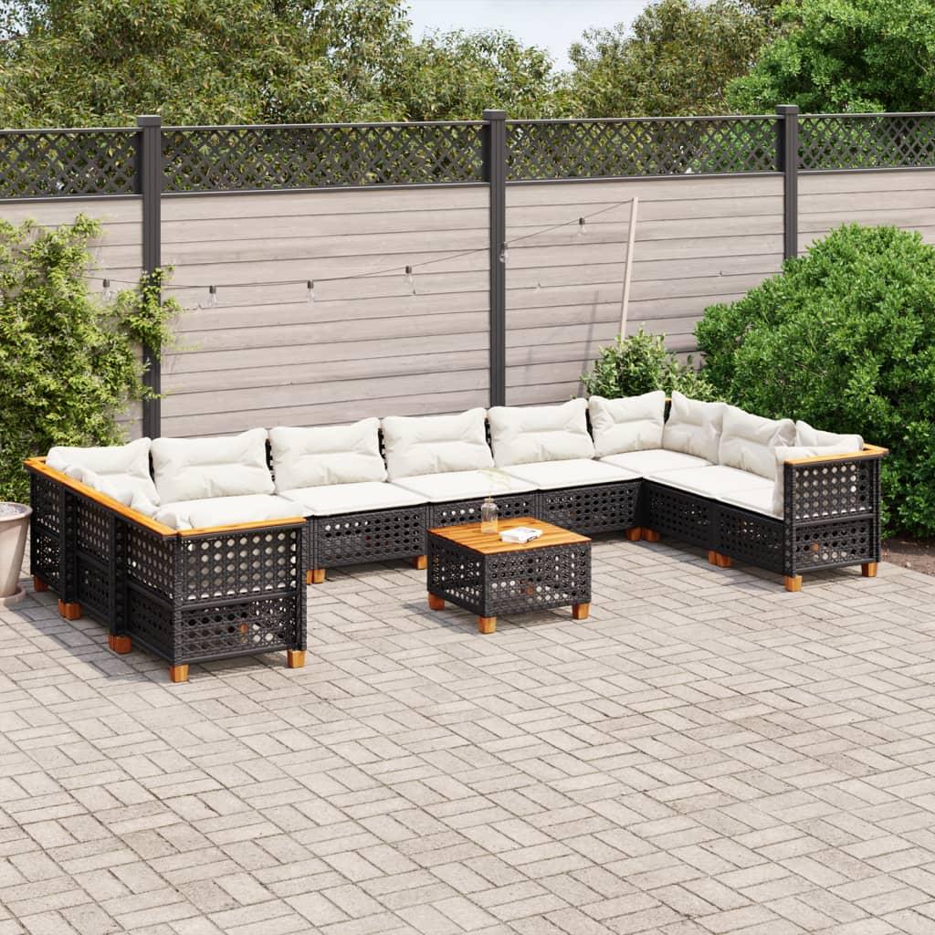 Sofasæt til haven 11 dele med hynder polyrattan sort
