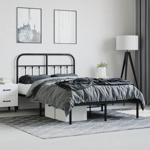Sengeramme med sengegavl 120×190 cm - metal, sort