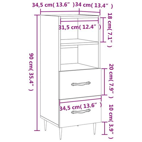 Skænk 34,5x34x90 cm konstrueret træ hvid højglans