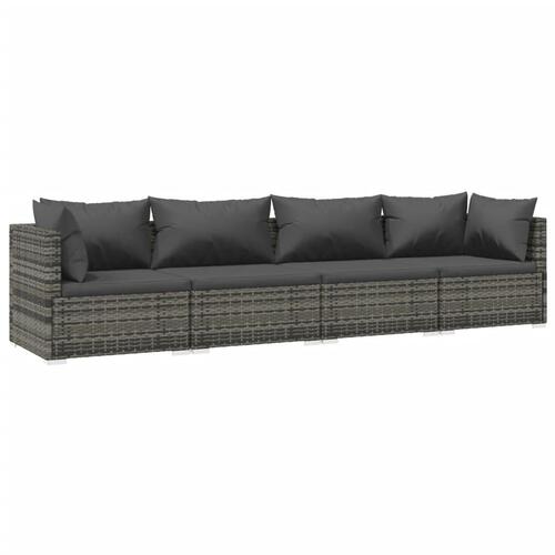Loungesæt til haven 4 dele med hynder polyrattan grå