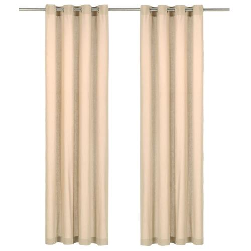 Gardiner med metalringe 2 stk. 140 x 175 cm bomuld beige