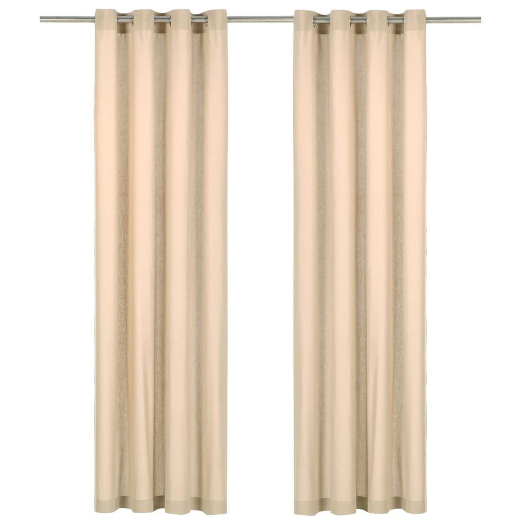 Gardiner med metalringe 2 stk. 140 x 175 cm bomuld beige
