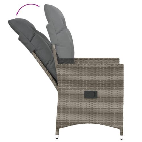 Havestol med hynder justerbart ryglæn polyrattan grå