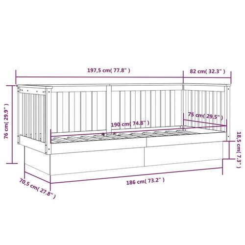 Daybed 75x190 cm massivt fyrretræ sort