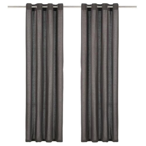 Gardiner med metalringe 2 stk. 140 x 175 cm bomuld antracitgrå