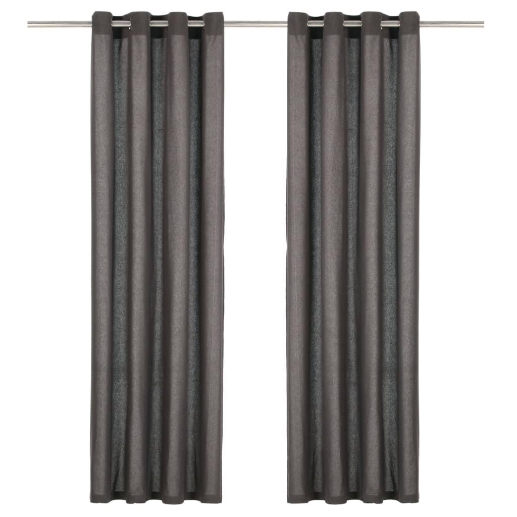 Gardiner med metalringe 2 stk. 140 x 175 cm bomuld antracitgrå
