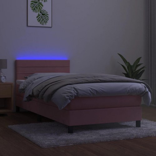 Kontinentalseng med madras og LED-lys 80x200 cm - velour, pink