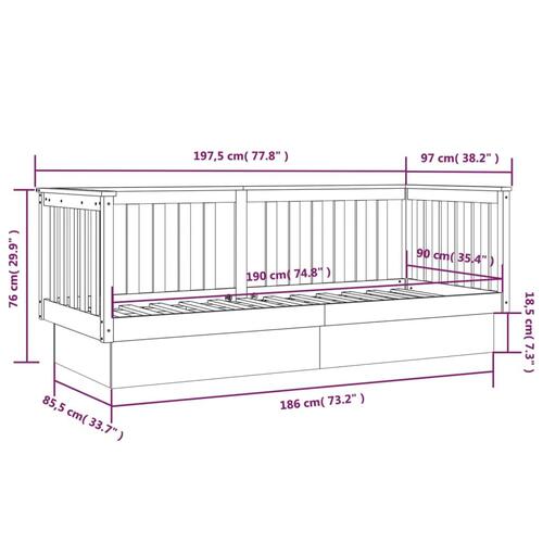 Daybed 90x190 cm massivt fyrretræ hvid