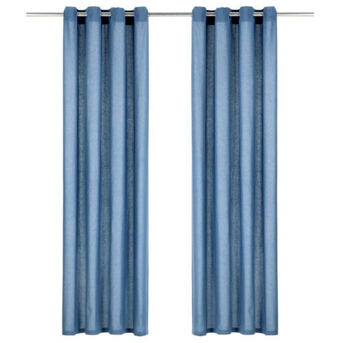 Gardiner med metalringe 2 stk. 140 x 225 cm bomuld blå