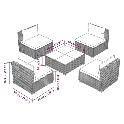 Loungesæt til haven 5 dele med hynder polyrattan grå