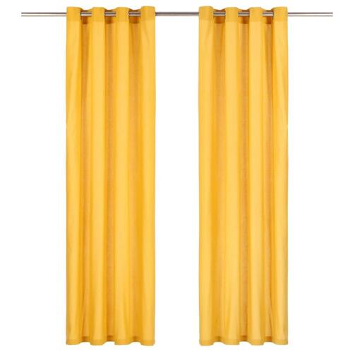 Gardiner med metalringe 2 stk. 140 x 175 cm bomuld gul