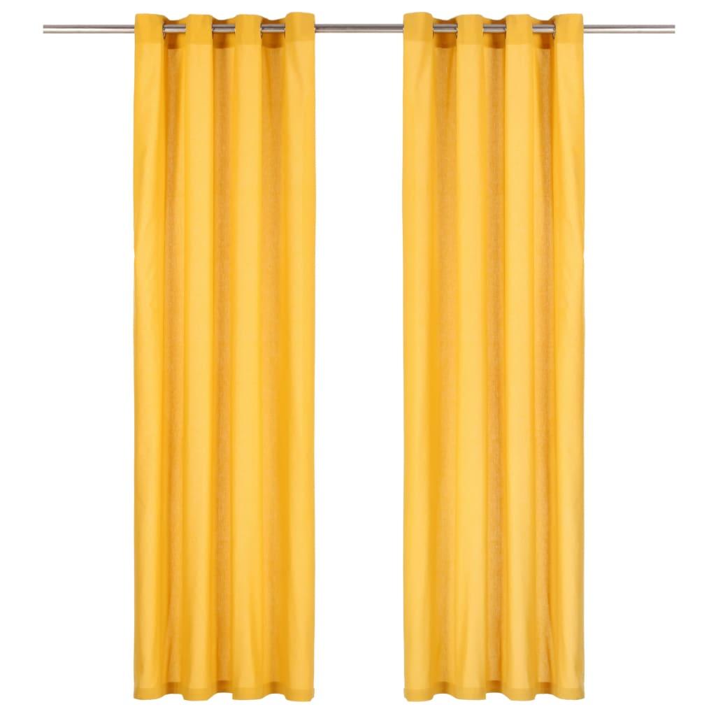Gardiner med metalringe 2 stk. 140 x 175 cm bomuld gul