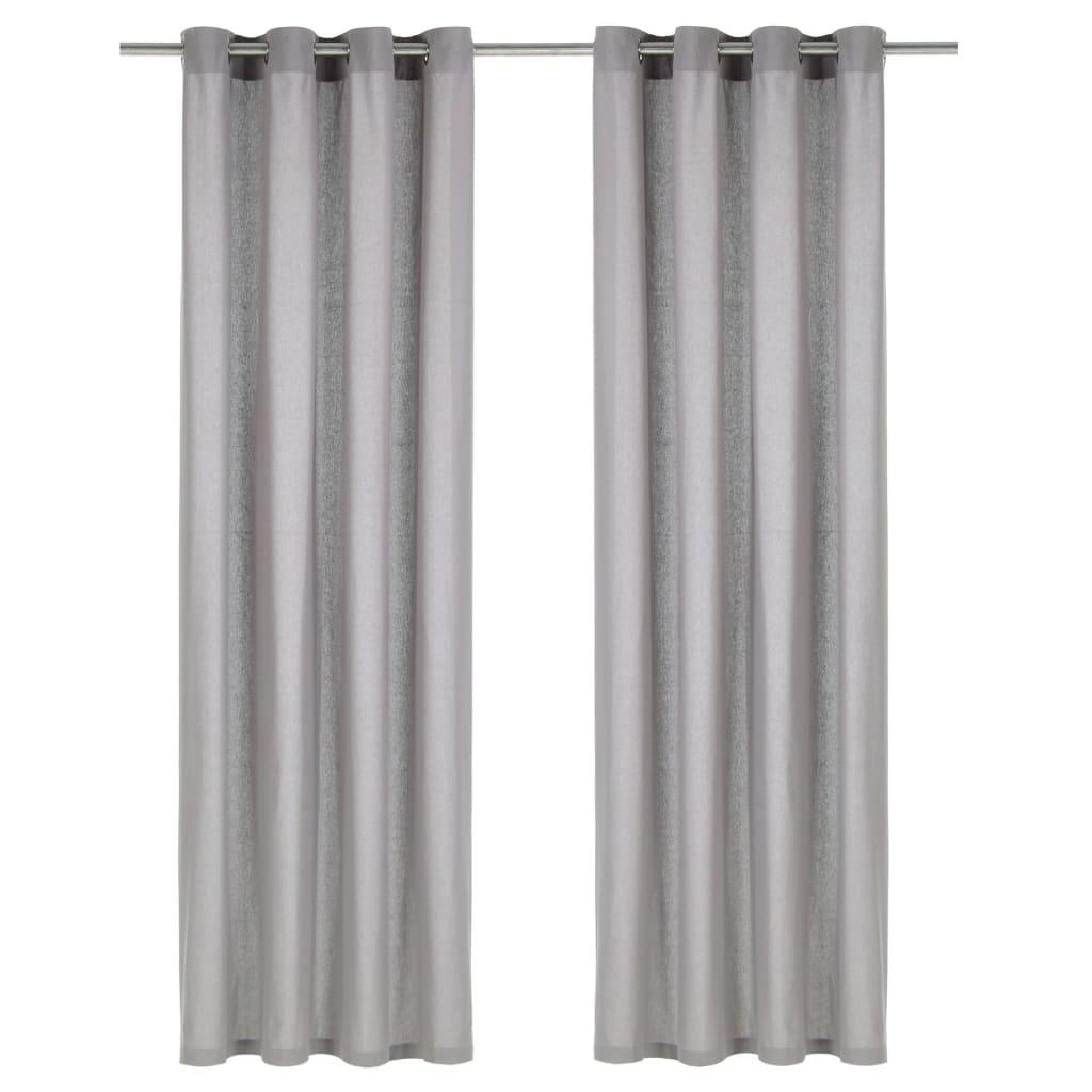 Gardiner med metalringe 2 stk. 140 x 245 cm bomuld grå