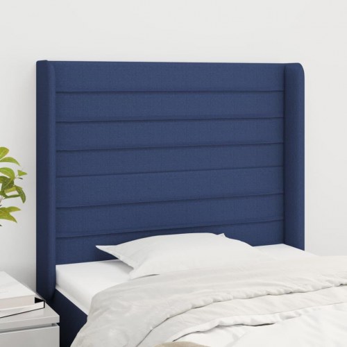 Sengegavl med kanter 83 x 16 x 118/128 cm stof - blå