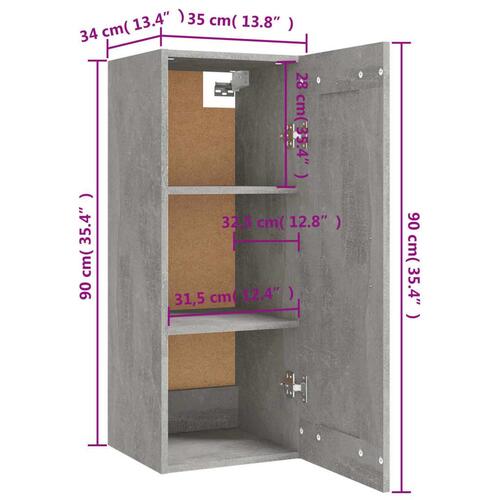 Vægskab 35x34x90 cm konstrueret træ betongrå
