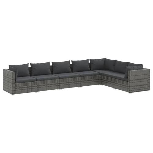 Loungesæt til haven 7 dele med hynder polyrattan grå