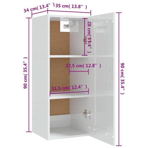 Vægskab 35x34x90 cm konstrueret træ hvid højglans