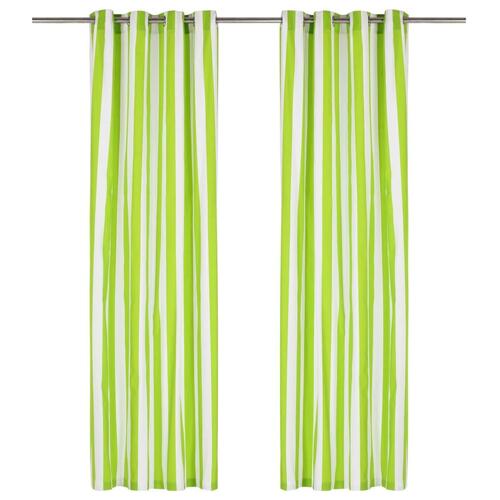 Gardiner med metalringe 2 stk. 140 x 245 cm stof striber grøn