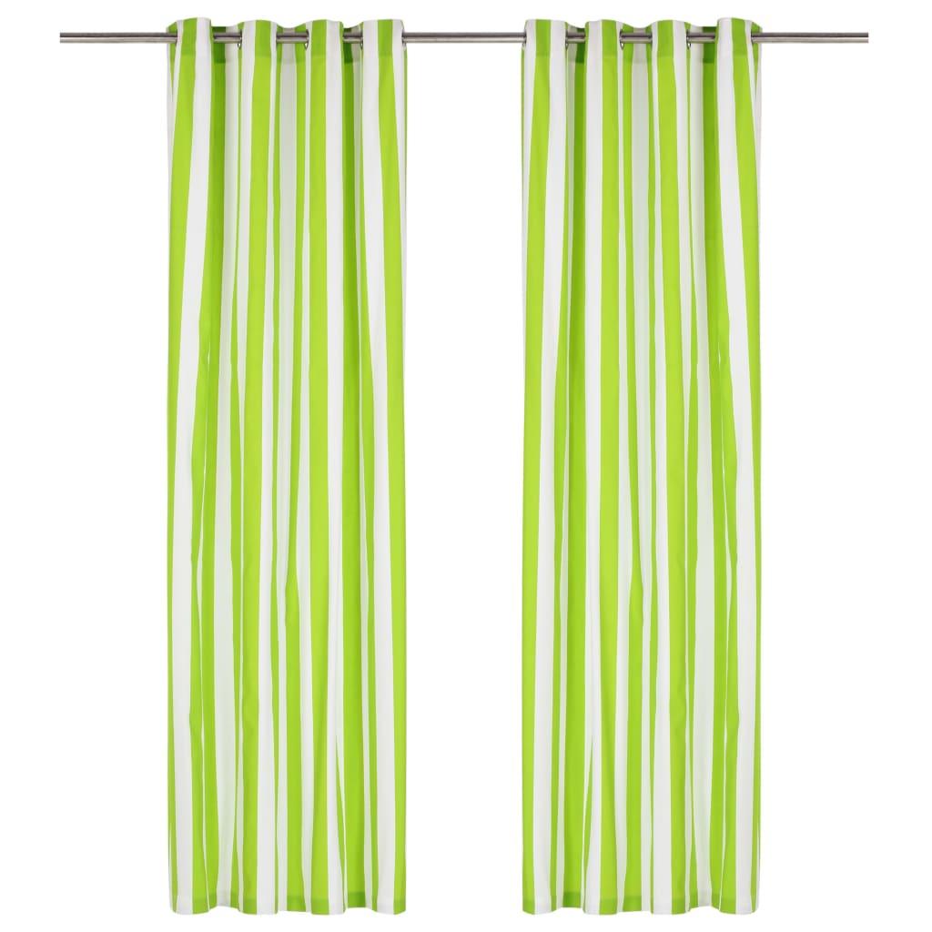 Gardiner med metalringe 2 stk. 140 x 245 cm stof striber grøn