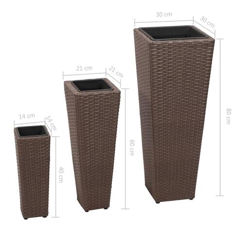 Plantekrukker 3 stk. polyrattan brun