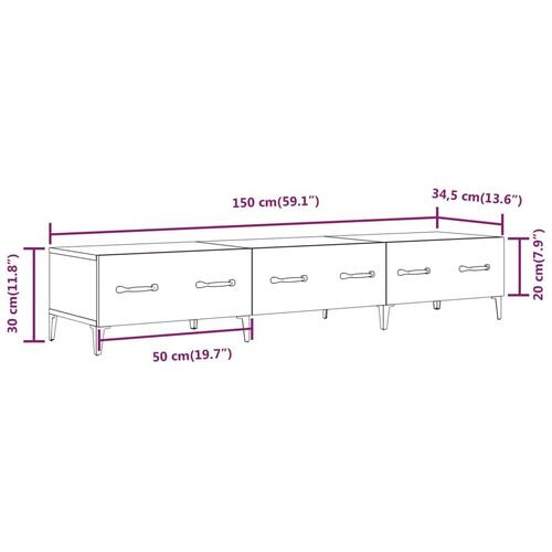 Tv-bord 150x34,5x30 cm konstrueret træ hvid