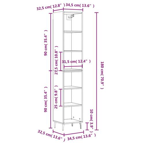 Højskab 34,5x32,5x180 cm konstrueret træ grå sonoma-eg