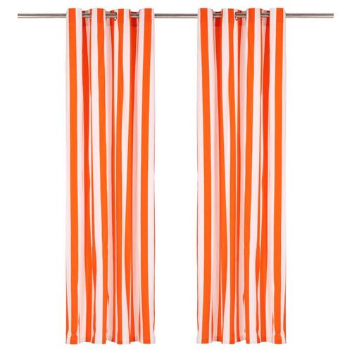 Gardiner med metalringe 2 stk. 140 x 245 cm stof striber orange