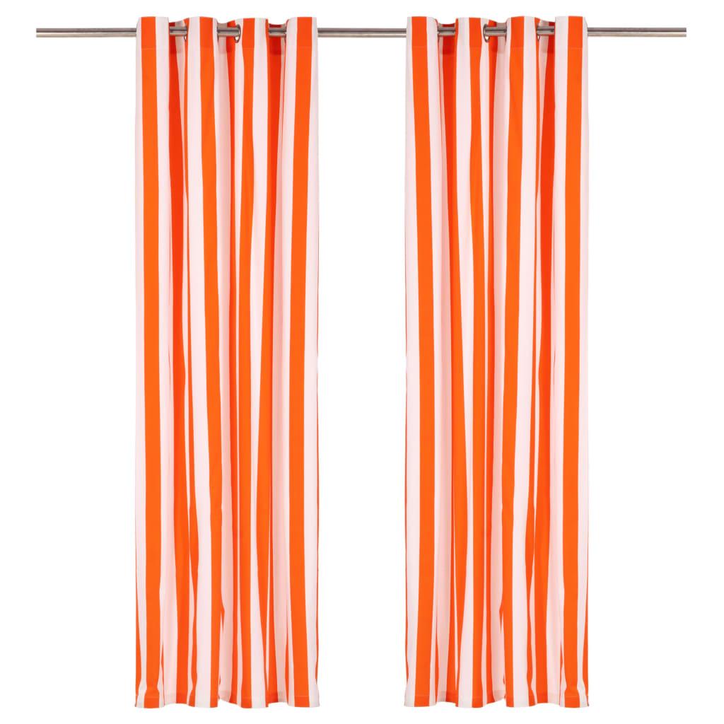 Gardiner med metalringe 2 stk. 140 x 245 cm stof striber orange