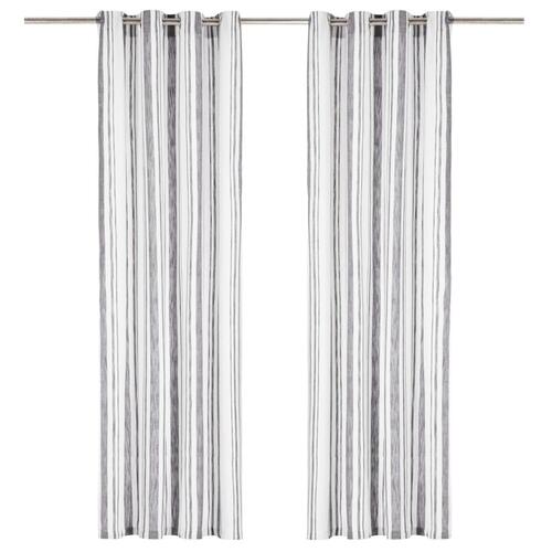 Gardiner med metalringe 2 stk. 140 x 245 cm bomuld gråstribet