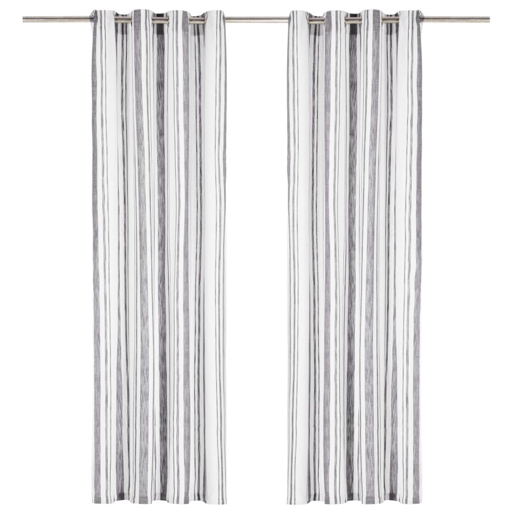 Gardiner med metalringe 2 stk. 140 x 245 cm bomuld gråstribet