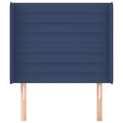 Sengegavl med kanter 93x16x118/128 cm stof blå