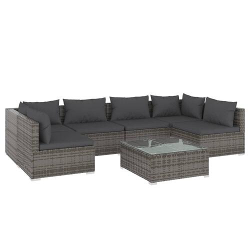 Loungesæt til haven 7 dele med hynder polyrattan grå